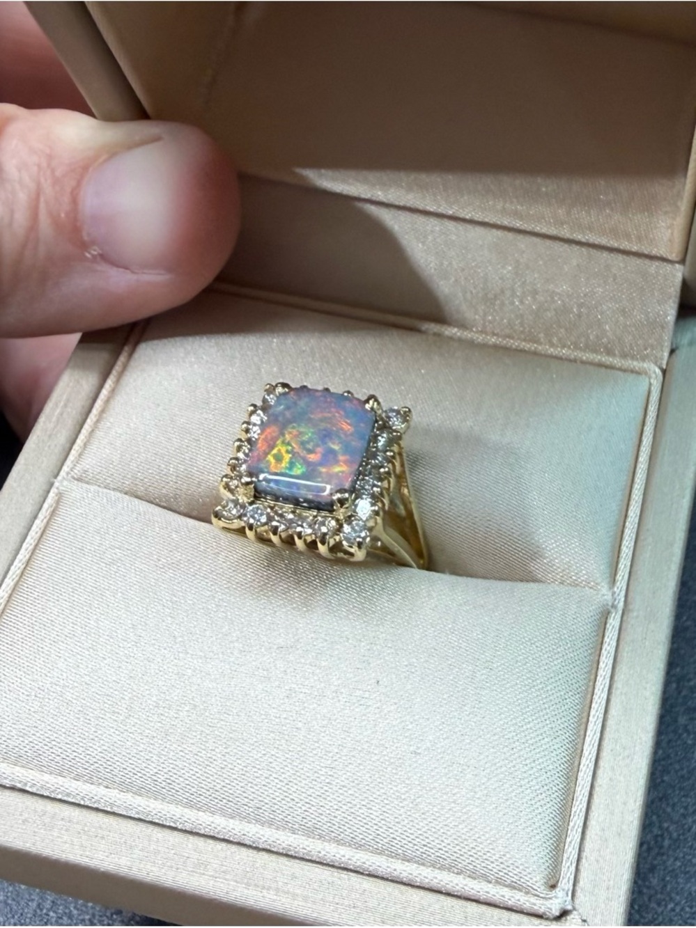 Lightning Ridge Black Opal and 14k Gold Opal Halo Ring - Iridescent - Picture 8 of 15